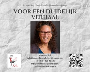 Tekstbureau Formule M. Storytelling, social media, interviews en blogs voor een duidelijk verhaal. Advertentie.